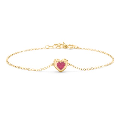 Puffy Heart Birthstone Bracelet – 18K Gold Plated Silver with Ruby