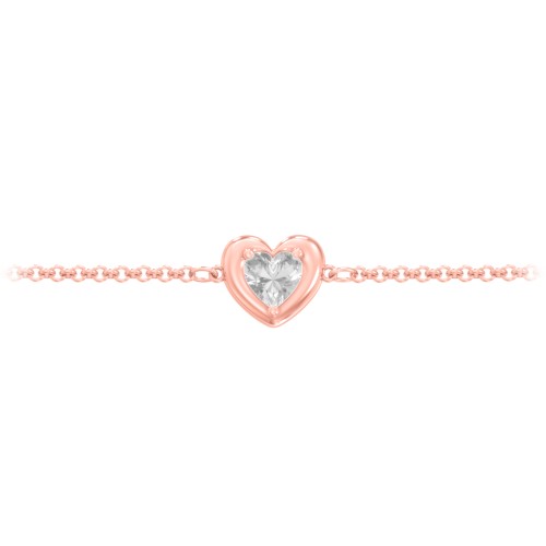 Puffy Heart Birthstone Bracelet – 10K Rose Gold with White Topaz