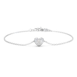 Puffy Heart Birthstone Bracelet in 925 Sterling Silver with Diamond