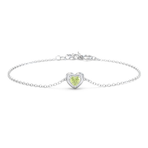 Puffy Heart Birthstone Bracelet – Sterling Silver with Peridot