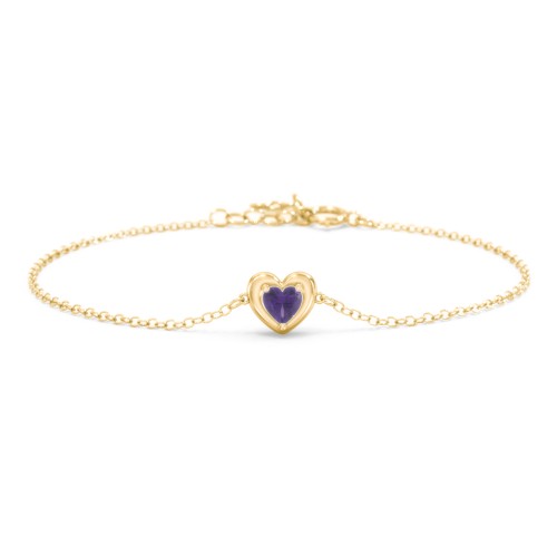 Puffy Heart Birthstone Bracelet – 10K Yellow Gold with Amethyst