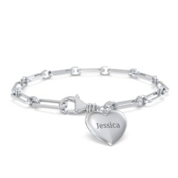 Engravable 7" Puffy Heart Paper Clip Chain Bracelet