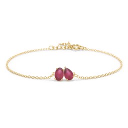 Toi et Moi Oval and Pear Gemstone Bracelet in 18K Gold Plated Silver with Ruby