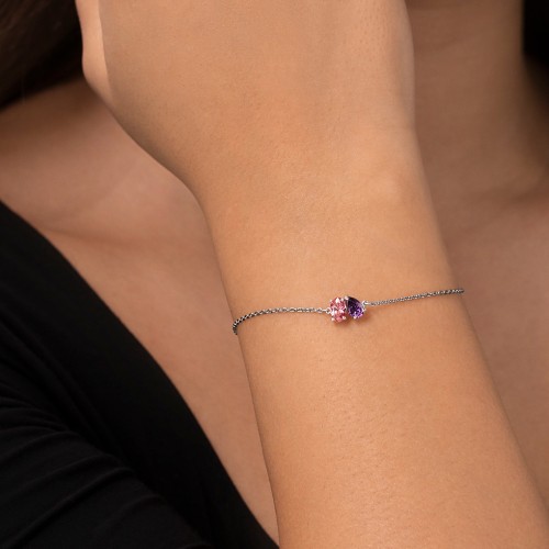 Toi et Moi Oval and Pear Gemstone Bracelet – 18K Gold Plated Silver with Ruby
