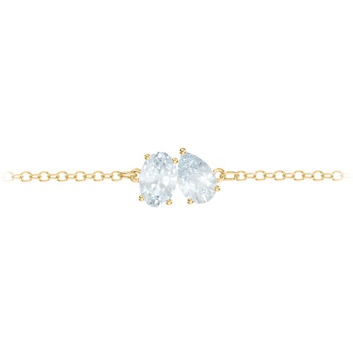 Toi et Moi Oval and Pear Gemstone Bracelet – 18K Gold Plated Silver with Aquamarine