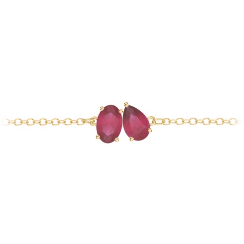 Toi et Moi Oval and Pear Gemstone Bracelet – 18K Gold Plated Silver with Ruby