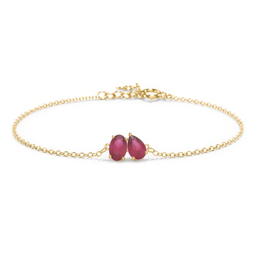 Toi et Moi Oval and Pear Gemstone Bracelet – 18K Gold Plated Silver with Ruby