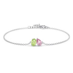 Toi et Moi Oval and Pear Gemstone Bracelet – Sterling Silver with Peridot and Pink Tourmaline