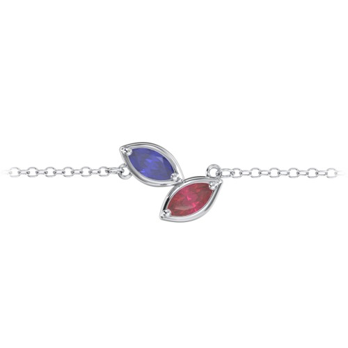 2 Marquise Birthstone Leaf Bracelet – Sterling Silver with Blue Sapphire and Red Premium Zirconia