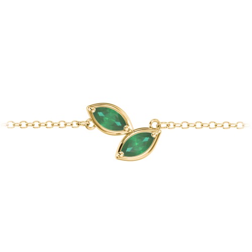 2 Marquise Birthstone Leaf Bracelet – 18K Gold Plated Silver with Emerald