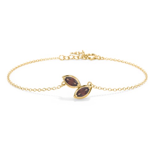 2 Marquise Birthstone Leaf Bracelet – 18K Gold Plated Silver with Garnet