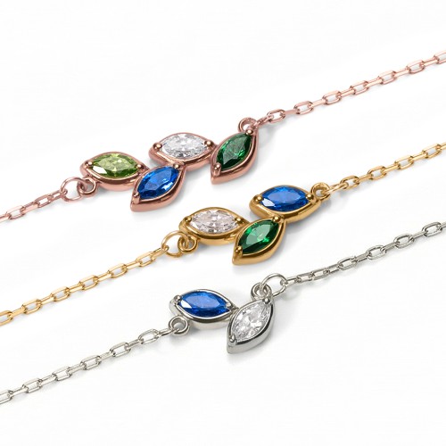 2 Marquise Birthstone Leaf Bracelet – 10K Yellow Gold with Amethyst and Cubic Zirconia