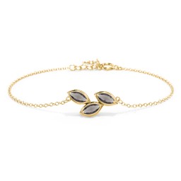 3 Marquise Birthstone Leaf Bracelet in 18K Gold Plated Silver with Smokey Quartz