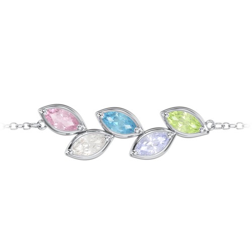 5 Marquise Birthstone Leaf Bracelet – Sterling Silver with Pink Tourmaline, Cubic Zirconia, Blue Topaz, Lavender Premium Zirconia, and Peridot