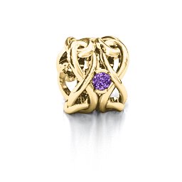 Infinity Locks with Stones Bracelet Charm in 10K Solid Yellow Gold with Amethyst, Cubic Zirconia, and Ruby