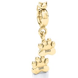 Engraved Kitty Prints Bracelet Charm in 10K Solid Yellow Gold