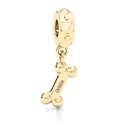 Engraved Dog Bone Bracelet Charm in 10K Solid Yellow Gold
