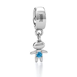 Happy Boy Bracelet Charm in 925 Sterling Silver with Blue Topaz