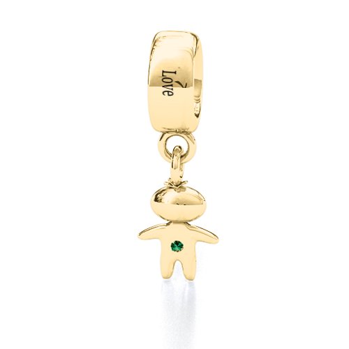 Happy Boy Bracelet Charm – 10K Yellow Gold with Emerald
