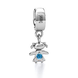 Happy Girl Bracelet Charm in 925 Sterling Silver with Blue Topaz