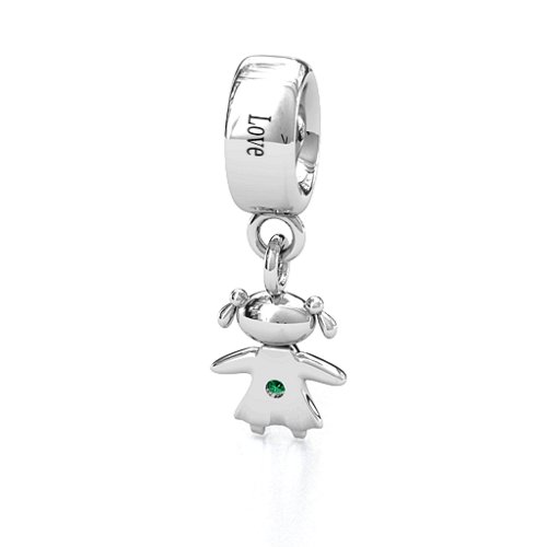 Happy Girl Bracelet Charm – Sterling Silver with Emerald