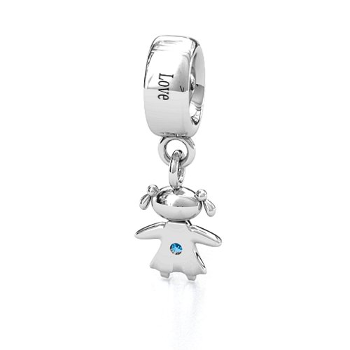 Happy Girl Bracelet Charm – Sterling Silver with Blue Topaz