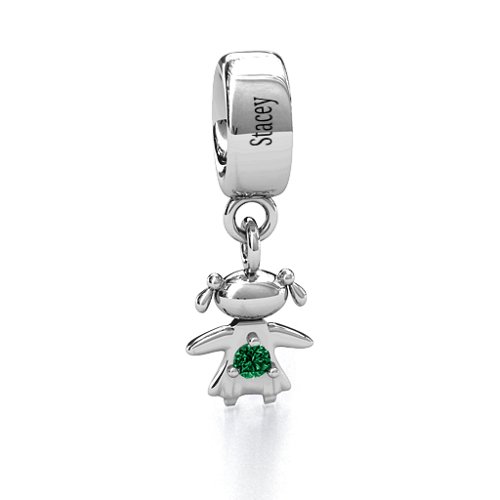 Happy Girl Bracelet Charm – Sterling Silver with Emerald