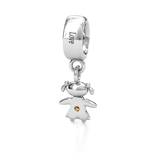 Happy Girl Bracelet Charm – Sterling Silver with Citrine