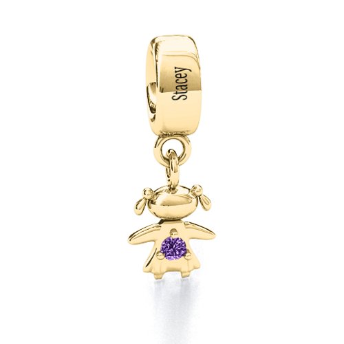 Happy Girl Bracelet Charm – 10K Yellow Gold with Amethyst