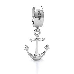 Anchor Bracelet Charm in 925 Sterling Silver with Aquamarine, Cubic Zirconia, Emerald, Citrine, and Pink Tourmaline