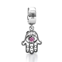 Protection Hamsa Bracelet Charm in 925 Sterling Silver with Pink Sapphire