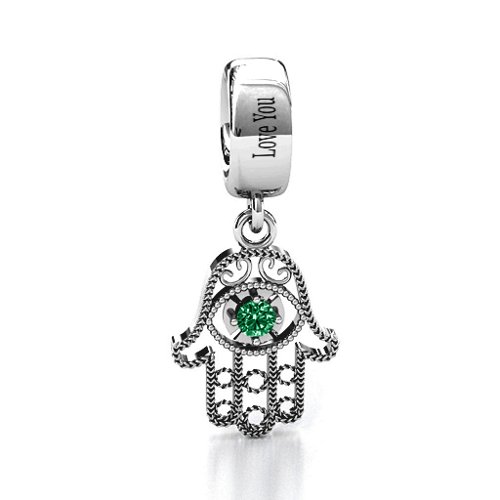 Protection Hamsa Bracelet Charm – Sterling Silver with Emerald