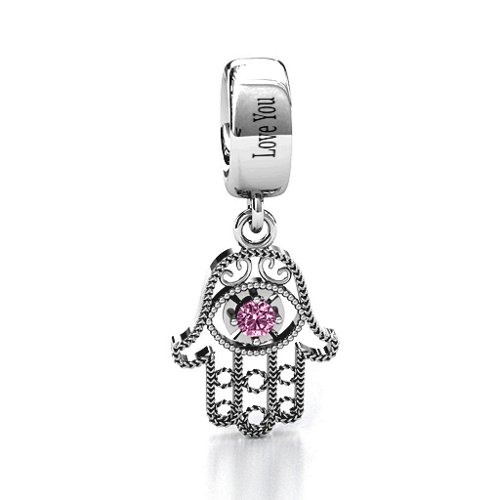 Protection Hamsa Bracelet Charm – Sterling Silver with Pink Sapphire
