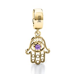 Protection Hamsa Bracelet Charm in 10K Solid Yellow Gold with Amethyst