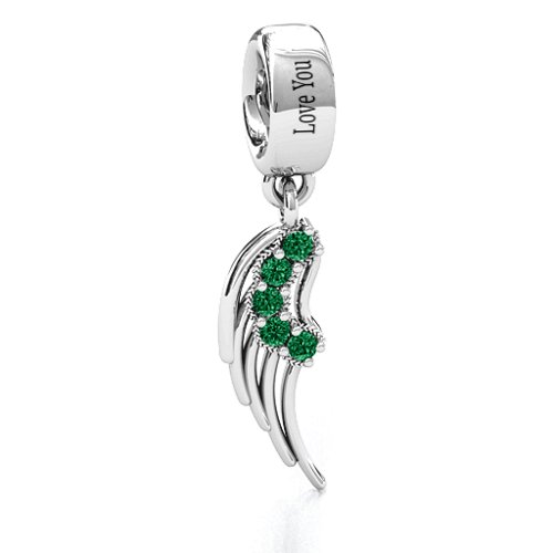 Wing With Stones Bracelet Charm – Sterling Silver with Emerald