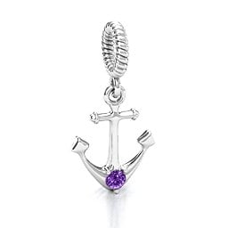 Anchor With Round Stone Bracelet Charm