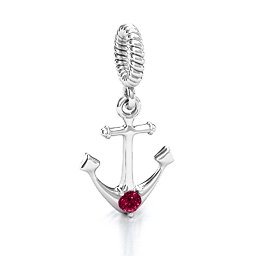 Anchor With Round Stone Bracelet Charm