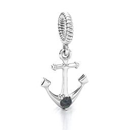 Anchor With Round Stone Bracelet Charm