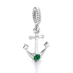 Anchor With Round Stone Bracelet Charm in 925 Sterling Silver with Emerald, Cubic Zirconia, Citrine, and Pink Tourmaline