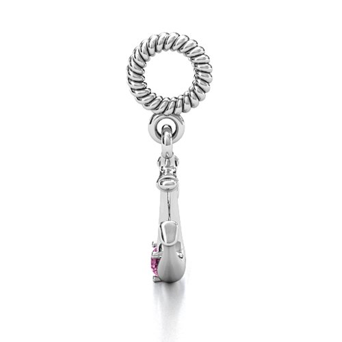 Anchor With Round Stone Bracelet Charm – Sterling Silver with Pink Sapphire
