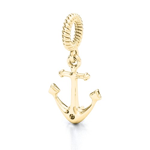 Anchor With Round Stone Bracelet Charm – 10K Yellow Gold with Amethyst