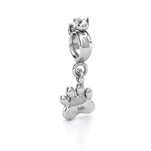 Engraved Cat's Paw Bracelet Charm – Sterling Silver