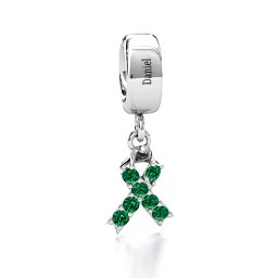 Awareness Ribbon Bracelet Charm in 925 Sterling Silver with Emerald
