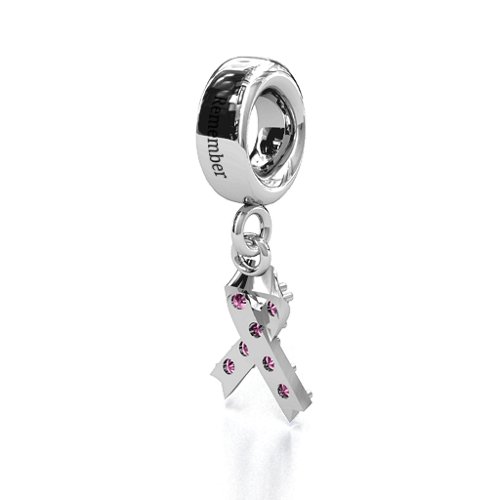 Awareness Ribbon Bracelet Charm – Sterling Silver with Pink Sapphire
