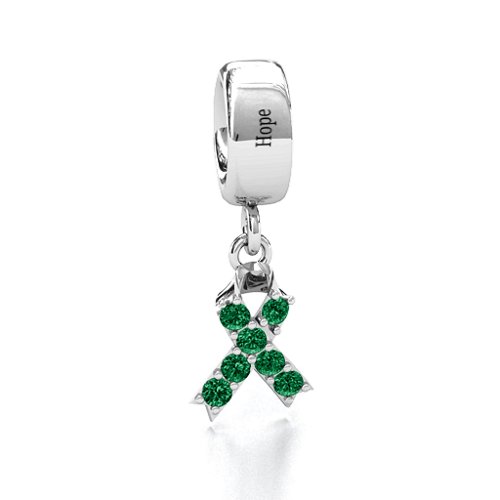 Awareness Ribbon Bracelet Charm – Sterling Silver with Emerald