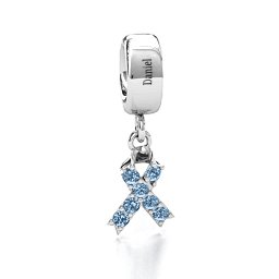 Awareness Ribbon Bracelet Charm in 925 Sterling Silver with Aquamarine