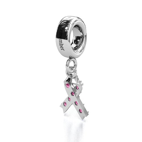 Awareness Ribbon Bracelet Charm – Sterling Silver with Pink Tourmaline