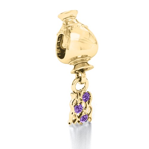 Aquarius Free Flowing Bracelet Charm – 10K Yellow Gold with Amethyst