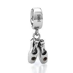 Enchanted Ballet Shoes Bracelet Charm in 925 Sterling Silver with Smokey Quartz