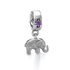 Lucky Elephant Bracelet Charm – Sterling Silver with Amethyst